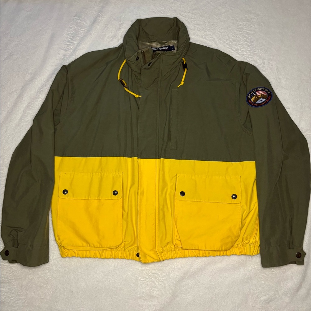Polo Ralph Lauren Olive Yellow Colorblock Sportsman Patch Jacket Pwing Stadium